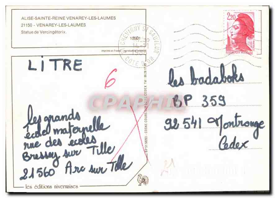 CPM Alise Sainte Reine Venarey les Laumes Venarey les Laumes Statue de Vercingeforix  — Rückseite