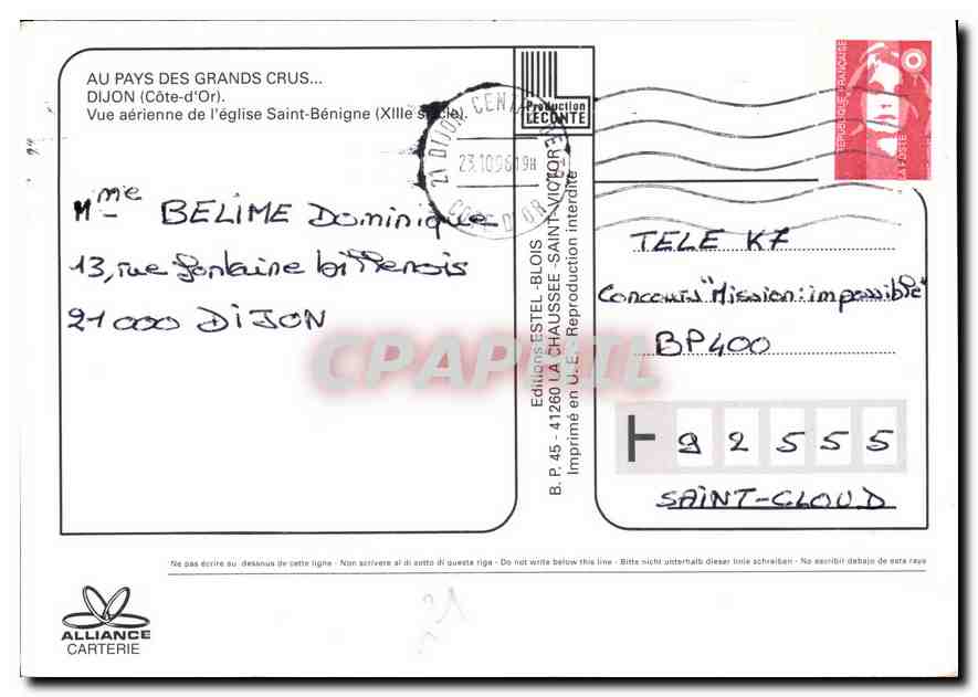 CPM Au Pays des Grands Crus Dijon Cote d'OR Vue aerienne de l'eglise Saint Benigne XIIIe siecle  — Rückseite