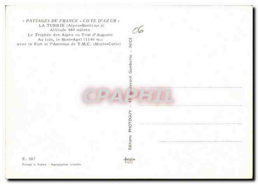 CPM Paysages de France Cote d'Azur La Turbie Alpes Maritimes  — Rückseite