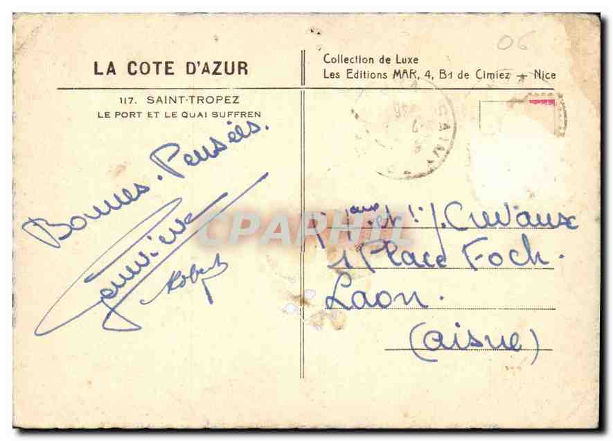 Saint-Tropez — Le port et le quai Suffren — Les Éditions MAR, 4, B1 de Cimiez + Nice — Rückseite