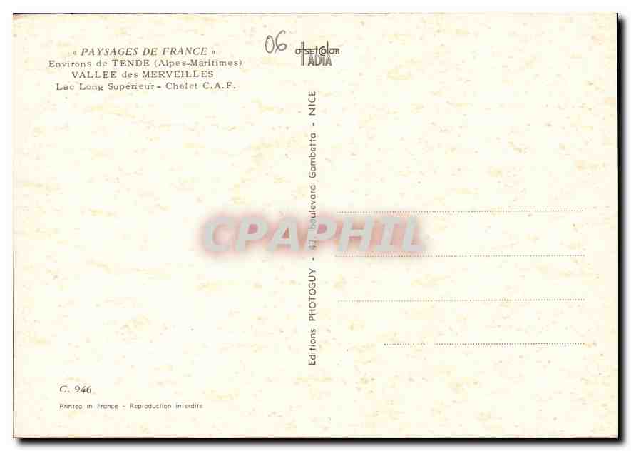 CPM Paysages de France Environs de Tende Alpes Maritimes Vallee des Merveilles Lac Long Superieur Ch — Rückseite