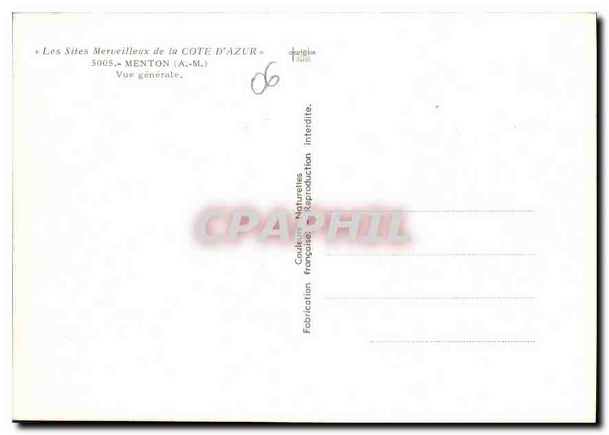 CPM Les Sites Merveilleux de la Cote d'Azur Menton Vue generale  — Rückseite