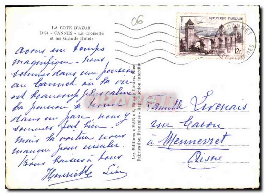 CPM La Cote d'Azur Cannes La Croisette et les Grands Hotels  — Verso