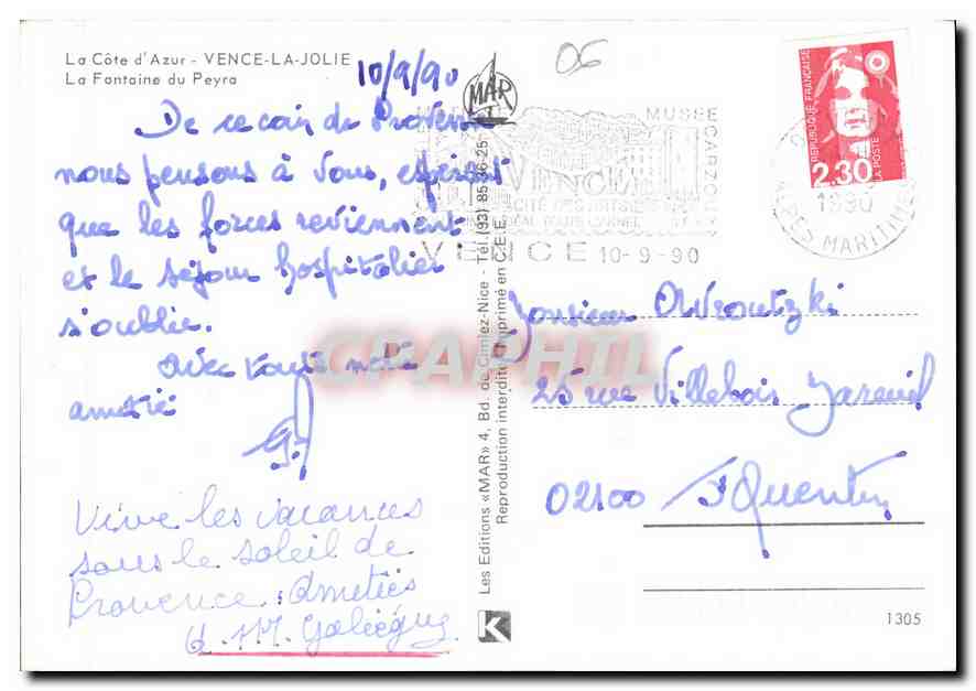 Vence-la-Jolie — Fontaine du Peyra — Éditions « MAR » — Reverso