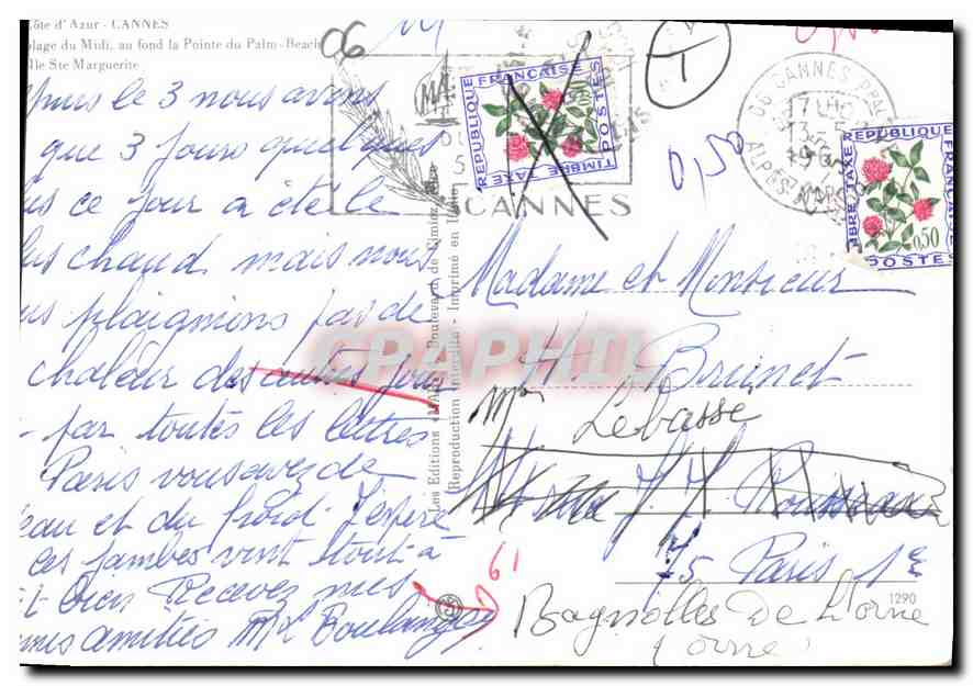 Cannes - Plage du Midi — vue aérienne — Éditions Graphithi n°1290 — Achterkant