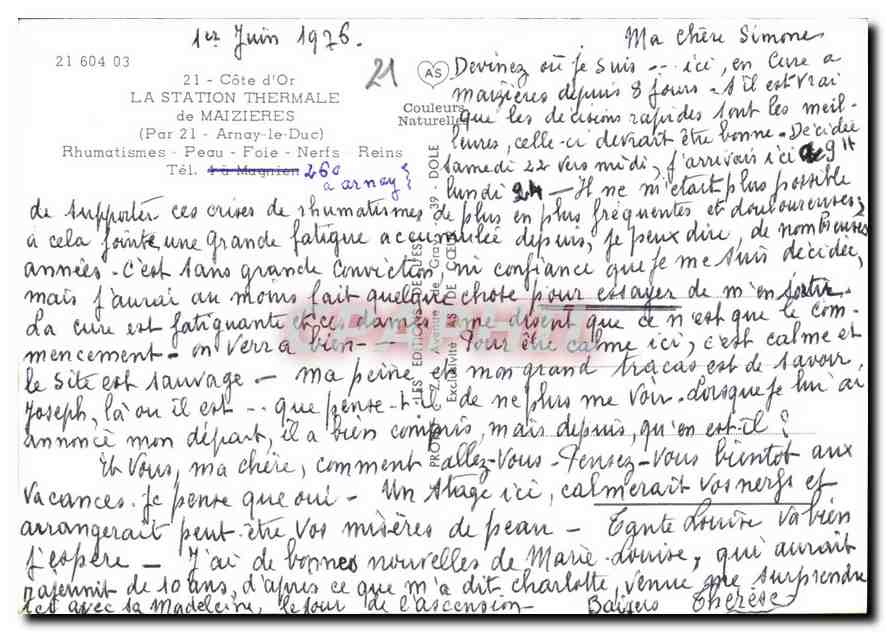 CPM Cote d'Or La Station Thermale de Maizieres Arnay le Duc Rhumatismes Peau Foie Nerfs Reins  — Rückseite