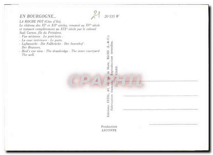 CPM La Rochepot Cote d'Or Le Chateau des XI et XII  — Rückseite