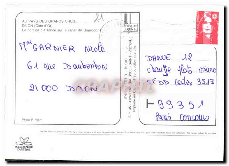 CPM Dijon Cote d'Or Le Port de Plaisance sur le canal de Bourgogne  — Verso