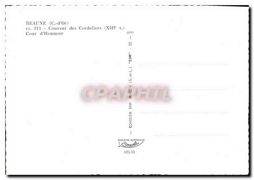 CPM Beaune Cote d'Or Couvent des Cordeliers Cour d'Honneur  — Verso