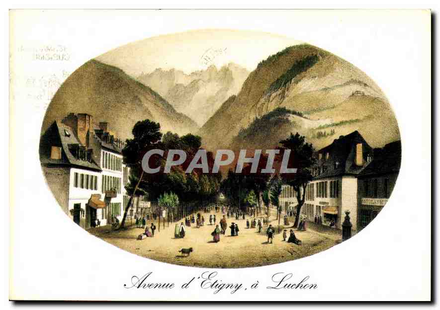 Avenue d'Etigny, à Luchon — Lithographie — Collection Pyrénées XIXe siècle