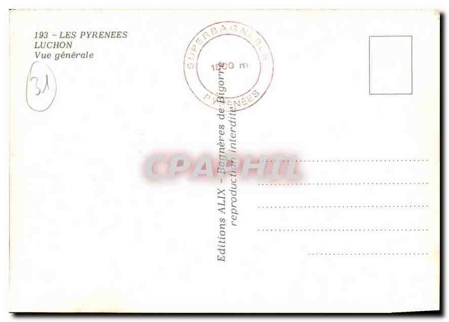 Luchon — Vue générale — Éditions ALIX — Verso
