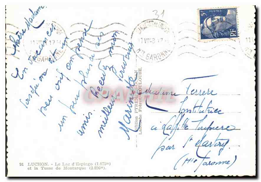 Le Lac d'Espingo et la Tousse de Montarque — Éditeur Elfe, n°91 — Verso
