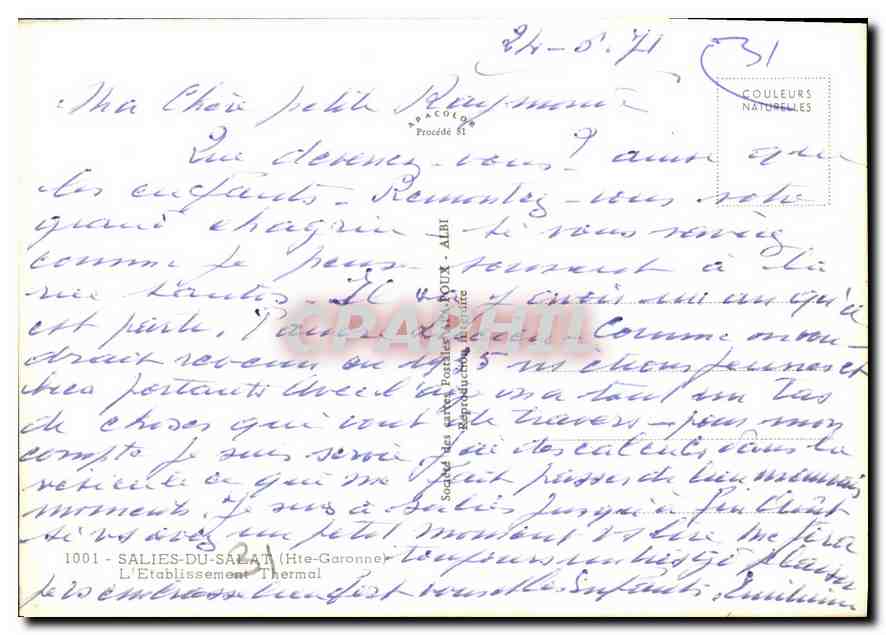 Villa à Salies-du-Salat — Établissement Thermal — Société des Établissements Thérapeutiques d'Albi — Verso
