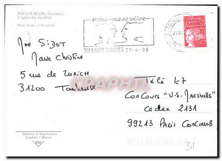 CPM Toulouse Hte Garonne L'Eglise des Jacobins  — Rückseite