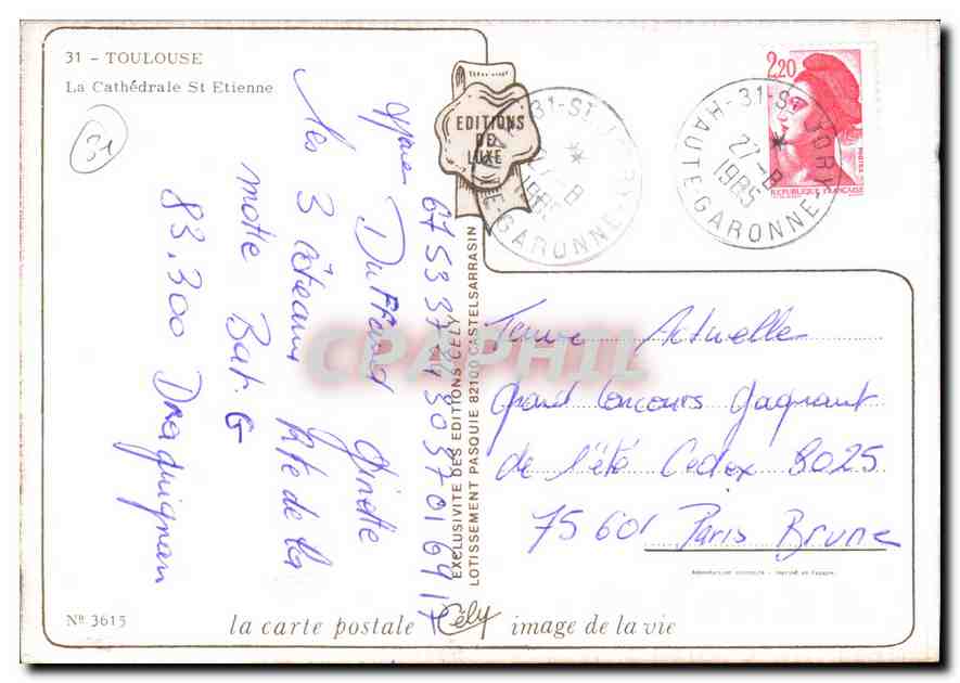 CPM Toulouse La Cathedrale St Etienne  — Rückseite