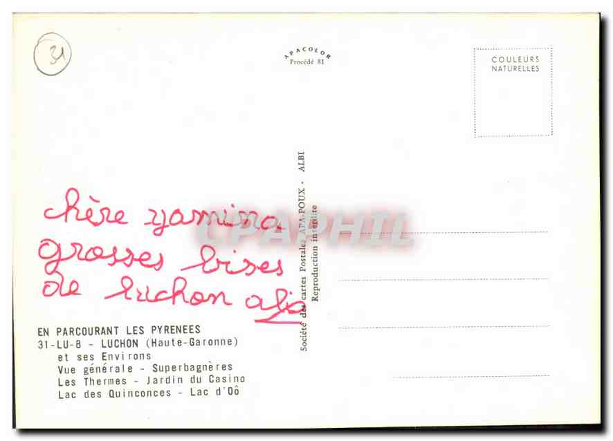 Luchon — vue générale et sites — éditeur APM-Pouix, Albi, n° 31-LU-8 — Achterkant