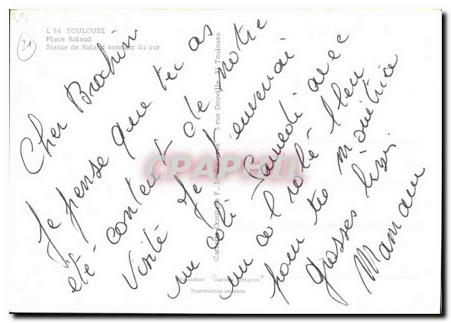 Statue de Roland — Place Roland, Toulouse — Carte postale — Verso