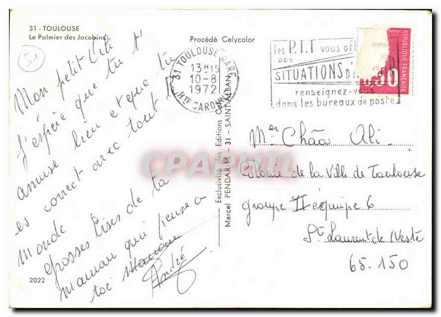 CPM Toulouse Le Palmier des Jacobins  — Verso