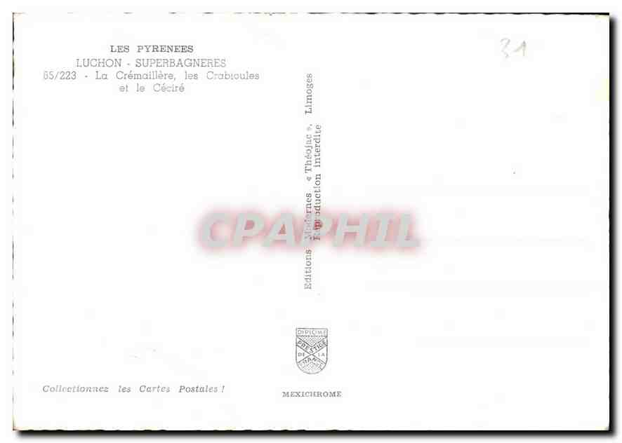 Les Pyrénées - Luchon - Superbagnères - La Crémaille, les Craboucles et le Céziré — Éditions Théophile, Limoges — Verso