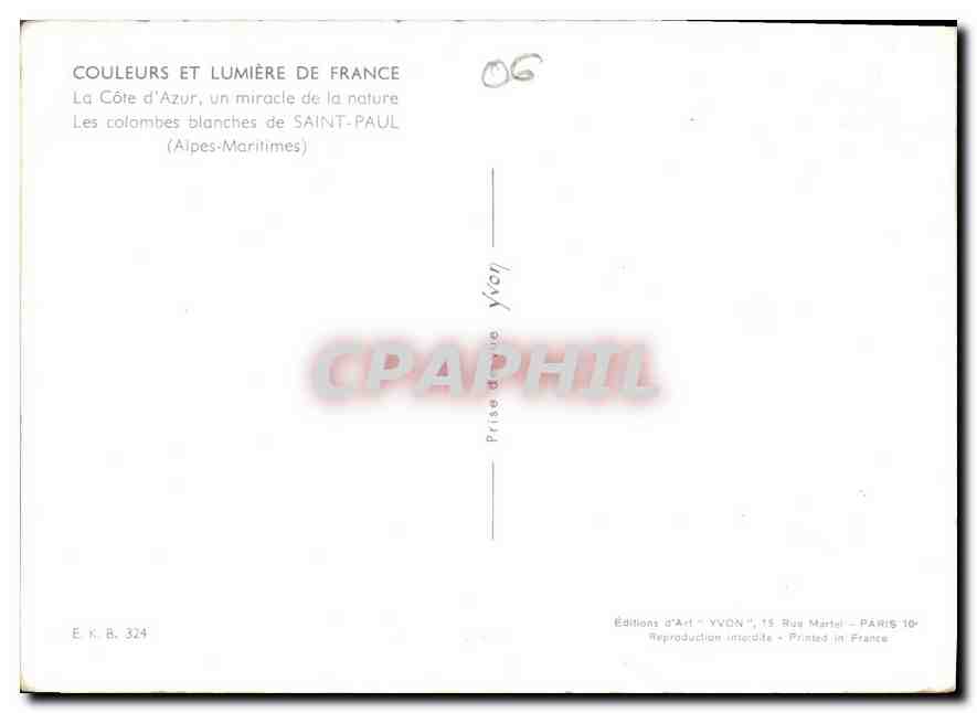 CPM La Cote d'Azur un miracle de la nature Les Colombes blanches de Saint Paul Alpes Maritimes  — Rückseite