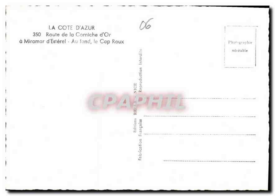 CPM La Cote d'Azur Route de la Corniche d'Or a Miramar d'Esterel au fond le Cap Roux  — Verso