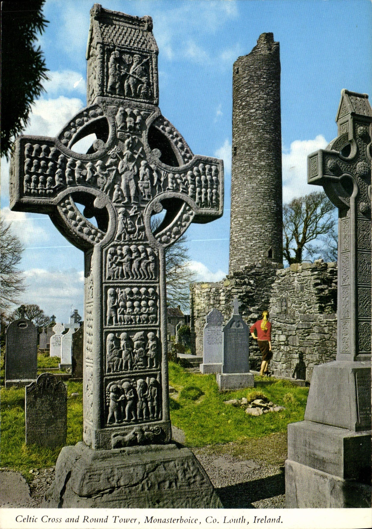 Celtic Cross and Round Tower — Monasterboice, Co. Louth, Ireland — John Hinde Limited