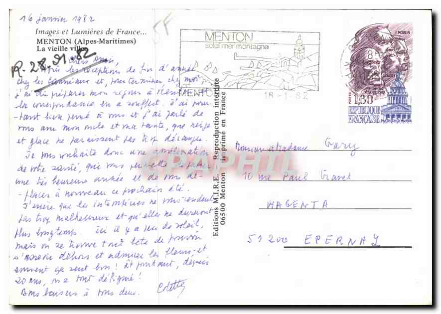 CPM Menton Alpes Maritimes La Vieille Ville  — Rückseite