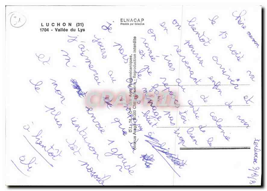 Vallée du Lys — Luchon (31) — Éditeur Elnacap — Achterkant