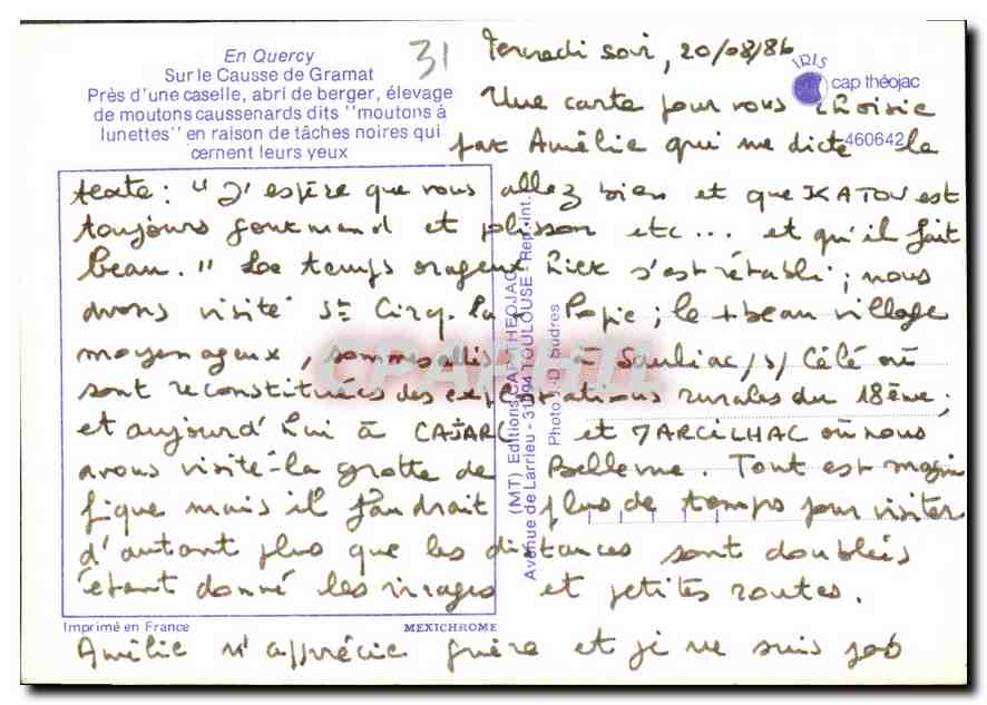 Près de Gramat — Abris de berger et moutons caussenards — Éditions de Larrieu — Verso