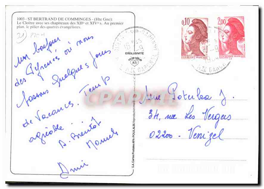 Saint-Bertrand-de-Comminges — Le Cloître avec ses chapiteaux des XIIe et XIVe s. — S.A. Cartes Postales A.P.A.-POULALB — Back