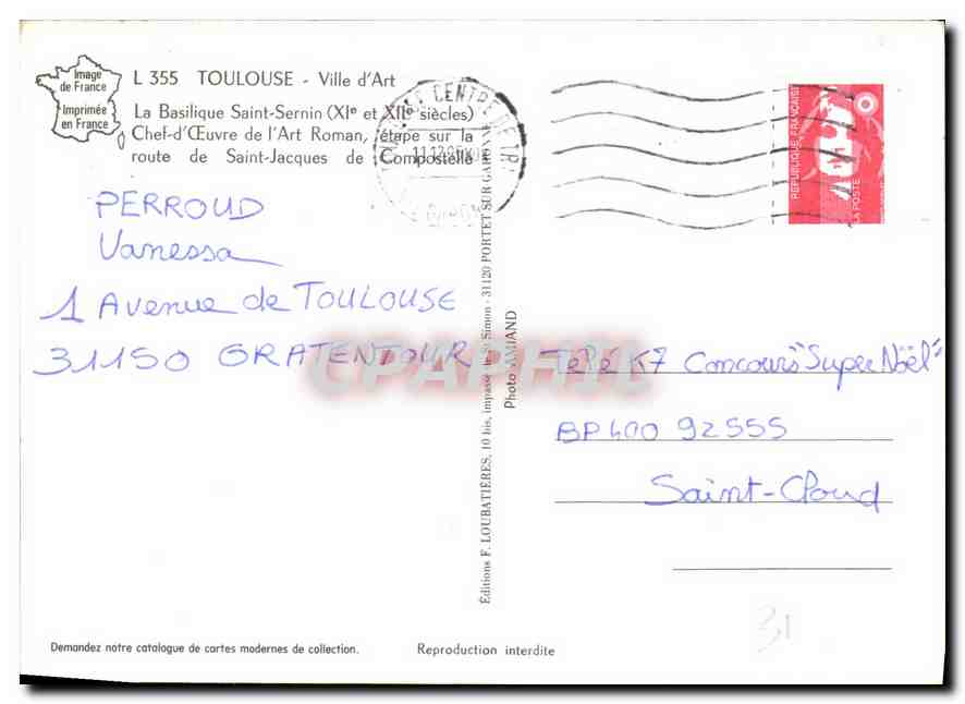 Toulouse — Cathédrale Saint-Étienne et Tour de l'Horloge — Édition F. LOUBATIERES — Reverso