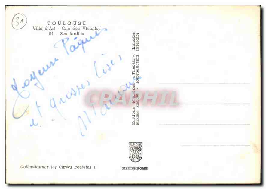Toulouse, ses Jardins — Éditions Médicis-Théolées, n°31 — Verso