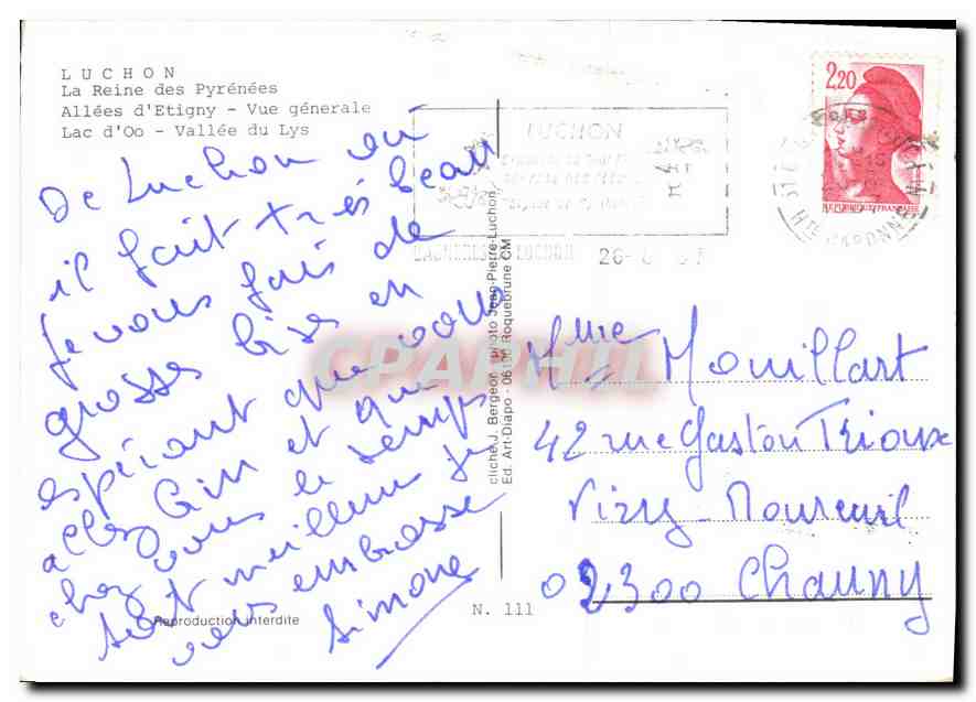 Luchon — Souvenir de Luchon — Ed. Art-Diapo - N. 111 — Verso