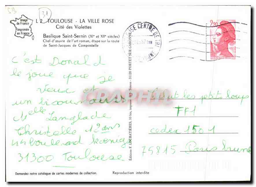 CPM Toulouse La Ville Rose Cite des Violettes  — Verso