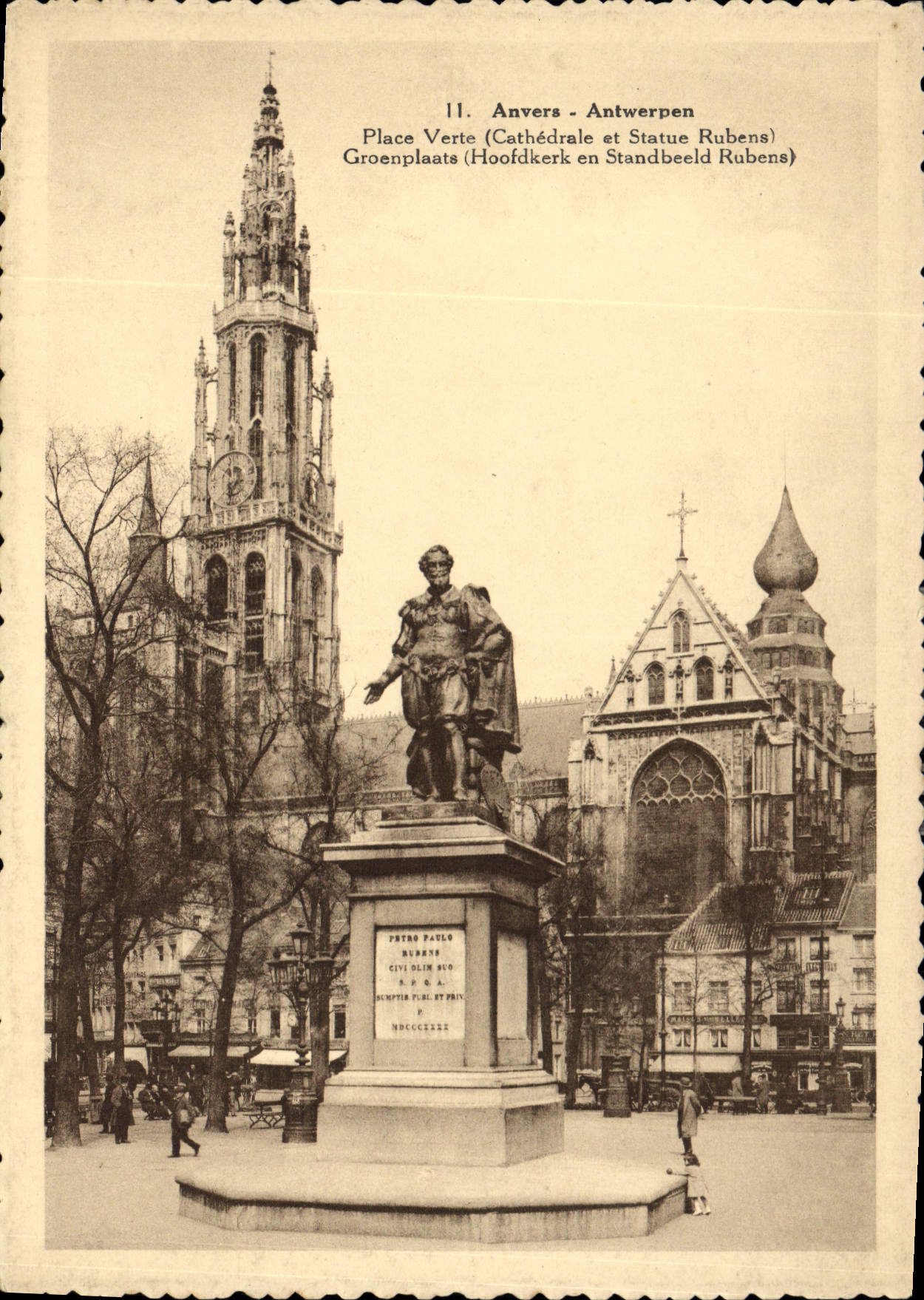CPM Anvers Antwerpen Place Verte Cathedrale et Statue Rubens Groenplaats 