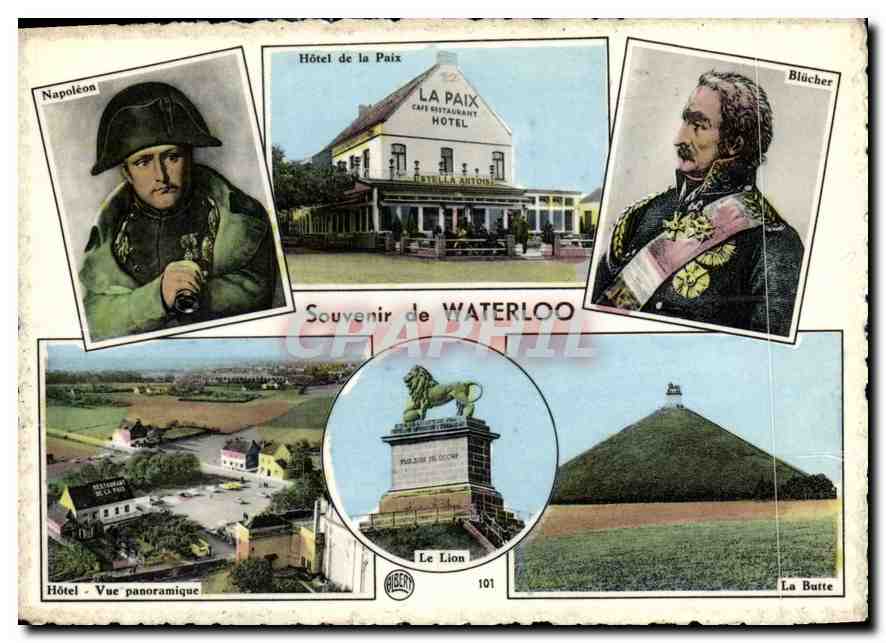 CPM Souvenir de Waterloo Napoleon Hotel de la Paix Blucher Lion