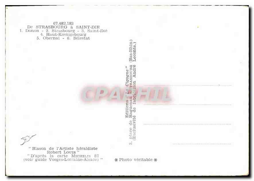 CPM De Strasbourg a Saint Die Donon Strasbourg Saint Die Haut Koenigsbourg Obernal  — Rückseite