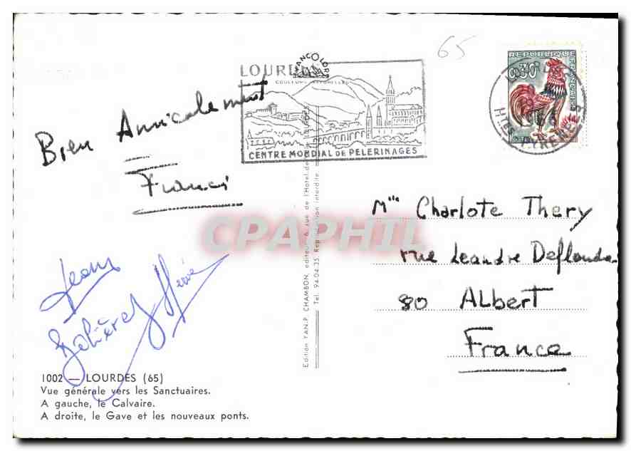 CPM Lourdes Vue generale vers les Sanctuaires A gauche le Calvaire  — Verso