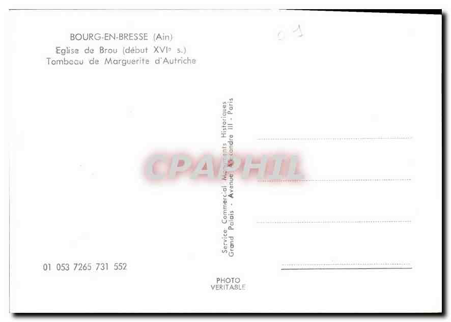 CPM Bourg en Bresse Ain Eglise de Brou Tombeau de Marguerite d'Autriche  — Rückseite