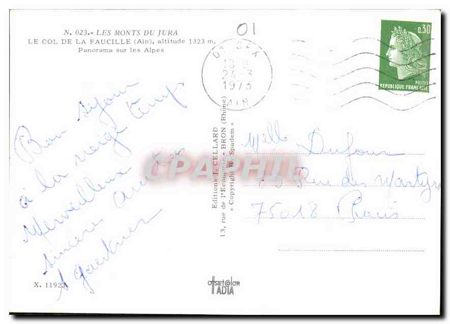 Les Alpes, vues du col de la Faucille — Éditions L. Cellard, N. 023 — Back