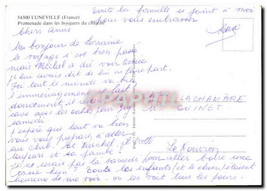 CPM Luneville France Promenade dans les bosquets du chateau  — Verso