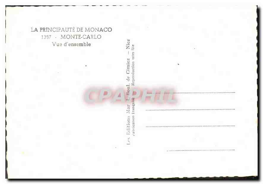 CPM La Principaute de Monaco Monte Carlo Vue d'ensemble  — Verso