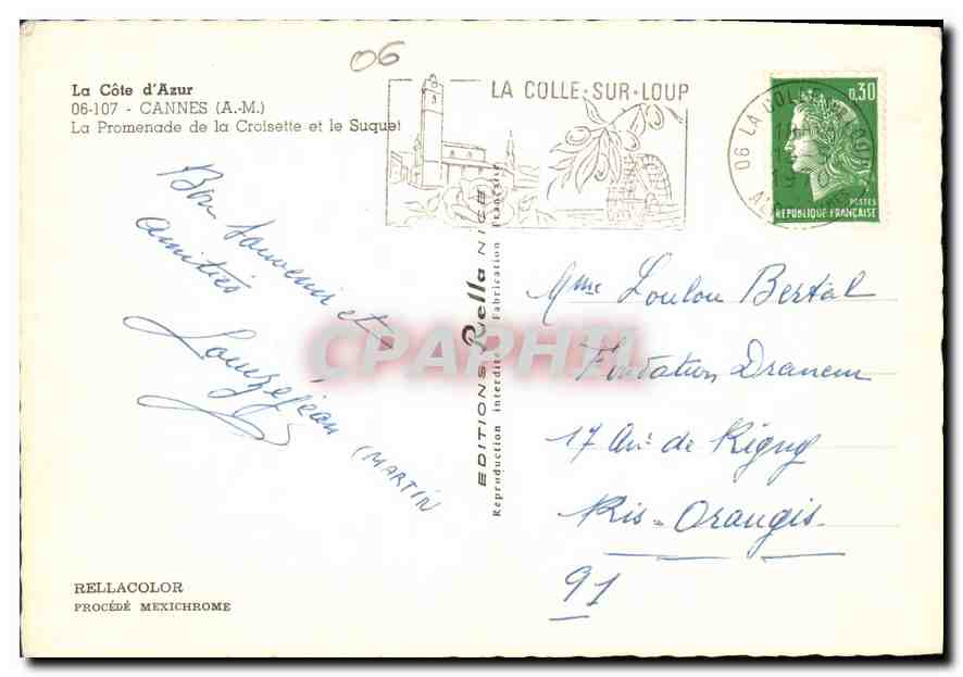 La Côte d'Azur — Cannes (A.M.) — La Promenade de la Croisette et le Suquet — Éditions Nice — Verso