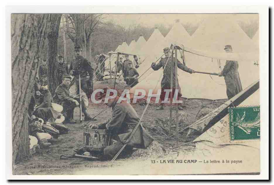 La vie au camp — La lettre à la payse — Photo Sahlius-Henon - Reprod. Interd.