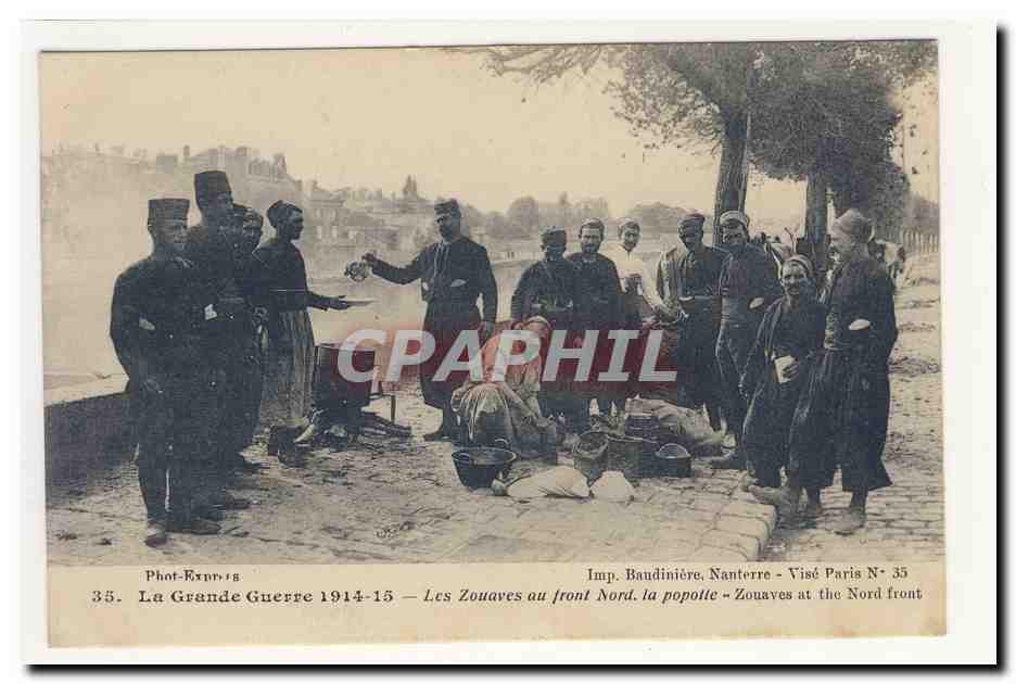 1914-1915 les Zouaves au front Nord la popotte Animation CPA