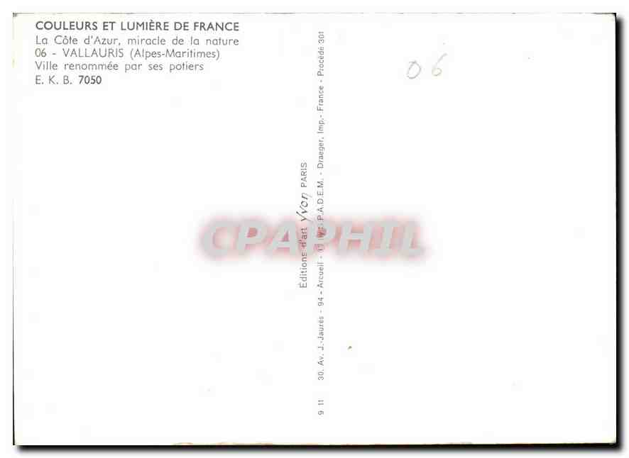Vallauris — Ville renommée par ses potiers — Éditions Yvon, n° 7050 — Verso