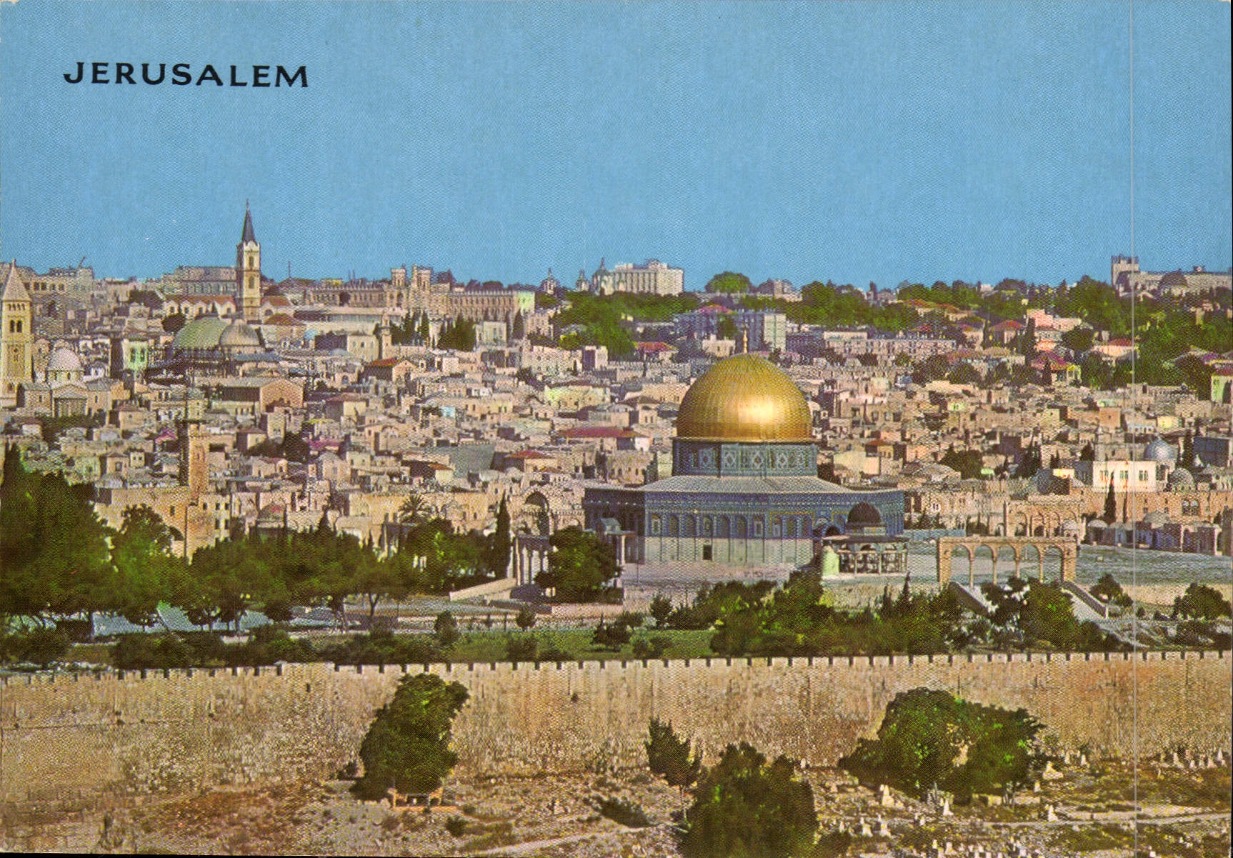 CPM Jerusalem seen from Mt of Olives le Jardin de Gethsemani et la porte Doree 