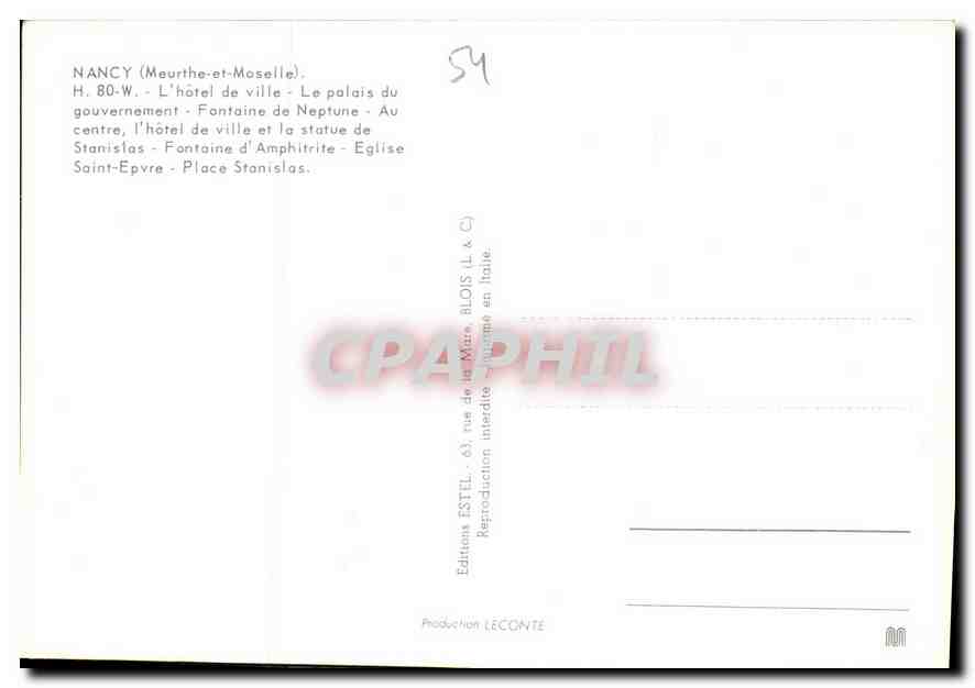 NANCY — Panoramablick und Denkmäler — Verlag ESTEL, Nr. 651 — Rückseite