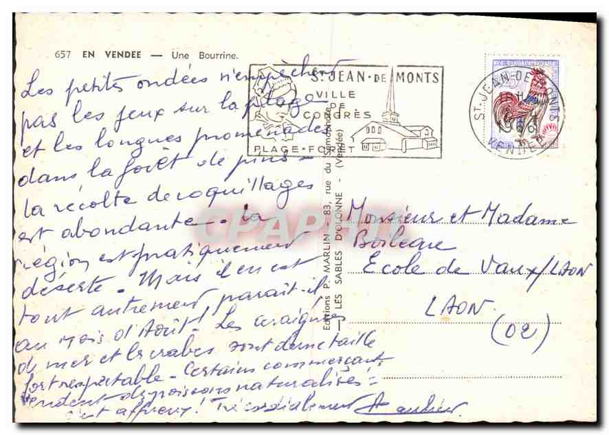 Bourrine — Vue du village avec moulin à vent — Éditions P. Marlin, n° 657 — Rückseite