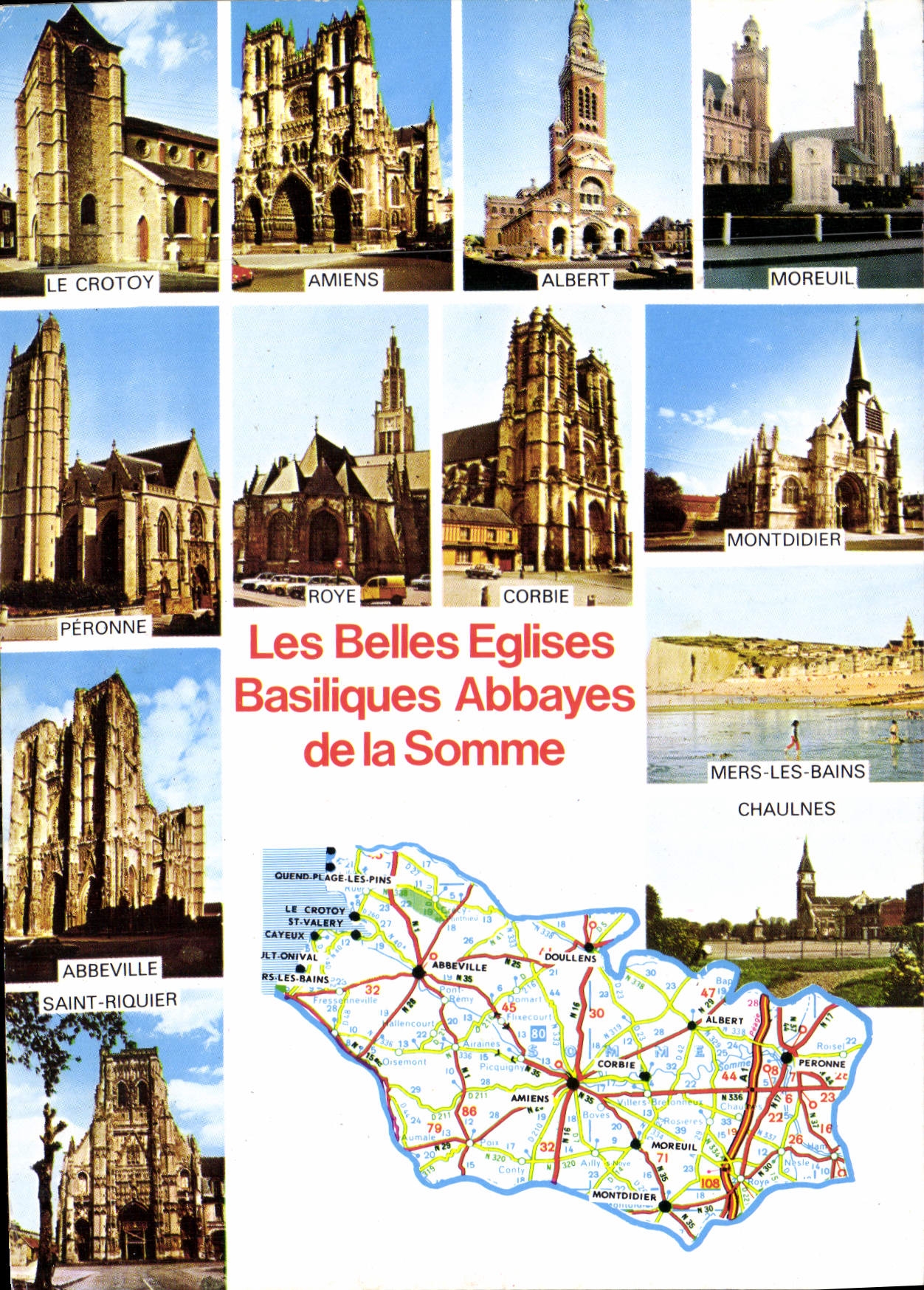 CPM Les Belles eglises Basiliques abbayes de la Somme d'apres carte Michelin 